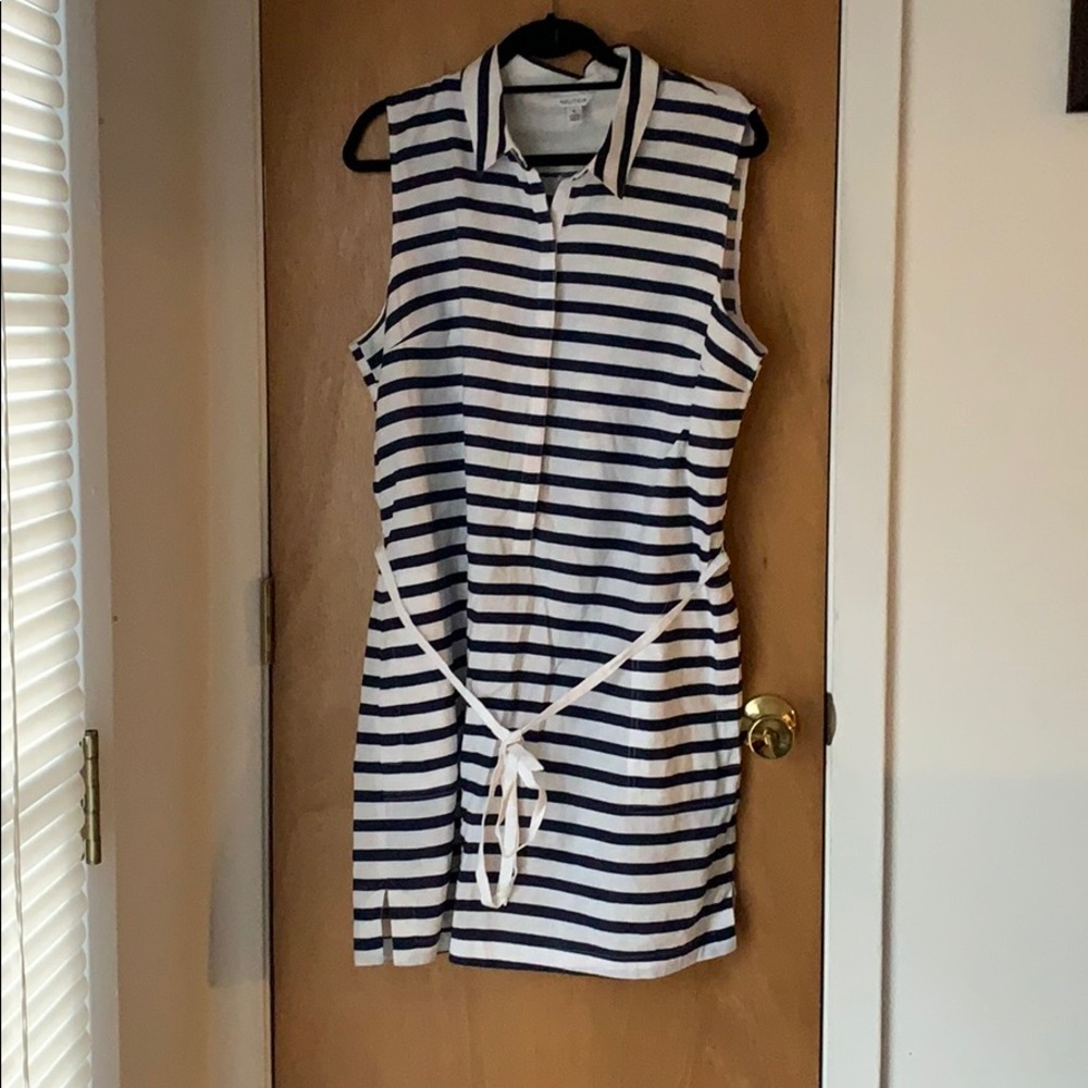NAUTICA STRIPED LINEN-COTTON SLEEVELESS DRESS